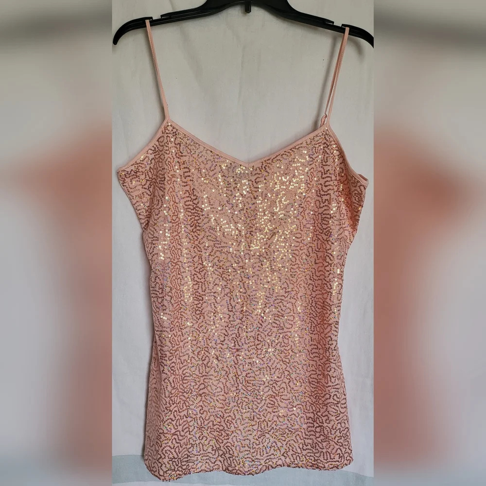 Thalia‎ Sodi Womens Light Pink Sparkly Sequin V-Neck Strappy Cami Top XL NWOT